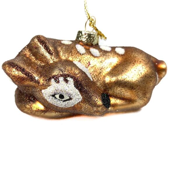 Resting Spotted Fawn Glass Painted Ornament by Cherry Designs with original box - Picture 1 of 10